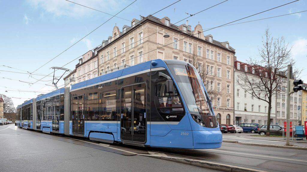 Avenio streetcar in Munich with push buttons from TSL